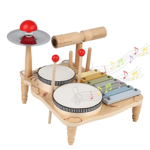 Holzspielzeug Schlagzeug Kinder Trommel, Holz Spielzeug Baby Musikspielzeug Montessori Lernspielzeug Schlagzeug für Kleinkinder Jungen Mädchen (Stil B) von highdar