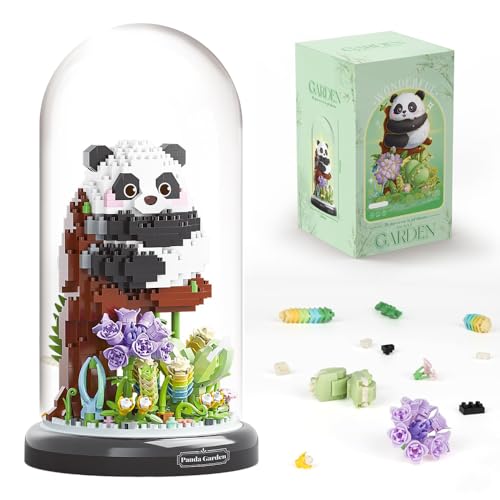 Panda Blumenstrauß Baustein Set, 1083 Klemmbausteine DIY Tiere Blumen Bauset Blumen Pflanzen mit Sockel und Staubschutzhülle, Geschenke für Erwachsene und Kinder von highdar