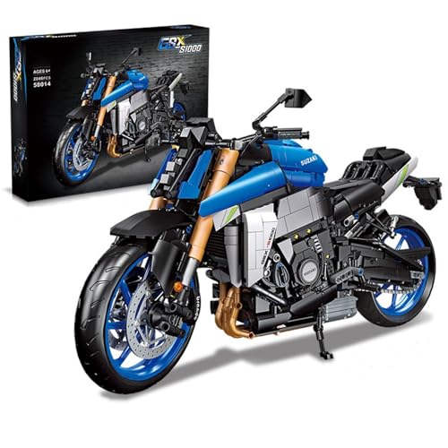 Technik Motorrad Spielzeug Modellbausatz, 2046 Klemmbausteine Supermotorrad für Suzuki GSX-S1000 Motorrad Bausteine, Geländemotorrad Kreatives STEM Bausatz Geschenk für Erwachsene Sammler Kinder von highdar