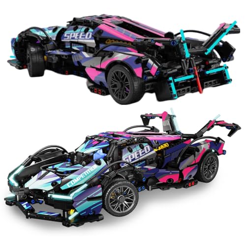 highdar Technik Sportwagen Bausteine Sets, 1158 Teile 1:14 STEM Supersportwagen Modellbausatz, MOC Klemmbausteine Konstruktionsspielzeug, Rennwagen für Erfahrene Baustein Enthusiasten von highdar