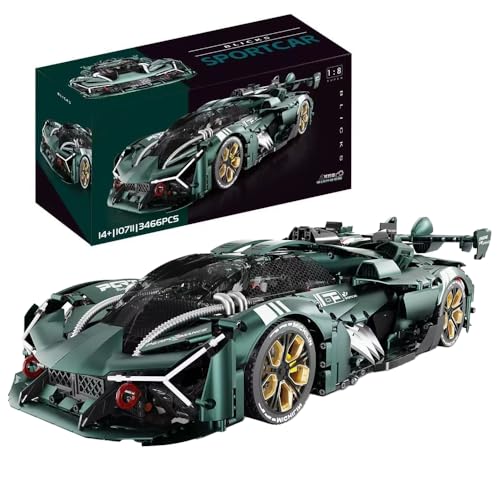 highdar Technik Sportwagen Bausteine Sets, 3466 Teile 1:8 STEM Supersportwagen Modellbausatz, MOC Klemmbausteine Konstruktionsspielzeug, Rennwagen für Erfahrene Baustein Enthusiasten (10711) von highdar