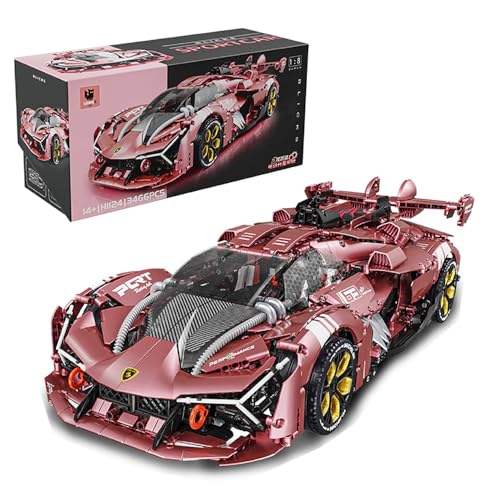 highdar Technik Sportwagen Bausteine Sets, 3466 Teile 1:8 STEM Supersportwagen Modellbausatz, MOC Klemmbausteine Konstruktionsspielzeug, Rennwagen für Erfahrene Baustein Enthusiasten (H1124) von highdar