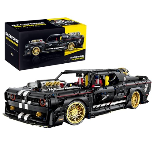 highdar Technik Sportwagen Bausteine Sets, 3751 Klemmbausteine 1:8 STEM Dodge Challenger Supersportwagen Modellbausatz, MOC Konstruktionsspielzeug Rennwagen für Erfahrene Baustein Enthusiasten von highdar