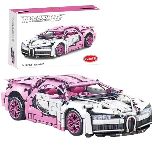 highdar Technik Sportwagen Bausteine für Bugatti, 1388+ Klemmbausteine 1:14 STEM Supersportwagen Modellbausatz, Konstruktionsspielzeug Rennwagen für Erfahrene Baustein Enthusiasten von highdar