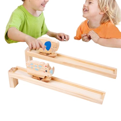 Dinosaurierspur aus Holz, Dinosaurierspielzeug aus Holz, Tierautos aus Holz, Hölzerne Tierautos Bausteinbahn, mechanisches Trägheitslaufspielzeug für Kinder von higyee