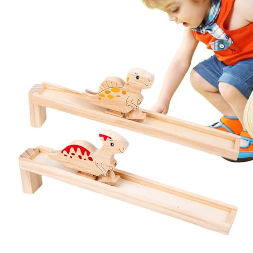 Holz-Dinosaurierspielzeug,Dinosaurier-Schienenautos - Tierautospuren - Hölzerne Tierautos Bausteinbahn, mechanisches Trägheitslaufspielzeug für Kinder von higyee