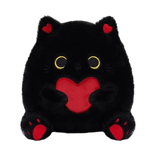 Stofftier Schwarze Katze, Schwarze Katze Plüsch,Weiche Tierpuppe | Niedliche Tierplüschtiere 9,8 Zoll, weiche Puppenkissen-Plüschtiere, Stofftierspielzeug für Kinder, und Mädchen von higyee