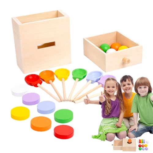 higyee Holz-Münzkugeln für Kinder,Holz-Münzkugeln-Spielzeug | Hölzerne Ball-Drop-Spielzeuge,Frühes kognitives und entwicklungsbezogenes Spielzeug. Passende Münzbox aus Holz zur Farbanpassung von higyee