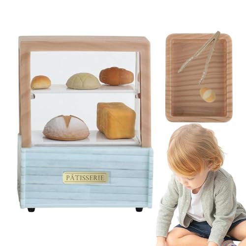 Miniatur-Dessertschrank, Miniatur-Gebäckkoffer Puppenhaus | Puppenhaus-Bäckerei-Mini-Gebäckspielzeug im Maßstab 1:12 | Kuchenständer-Vitrine, Mini-Bäckereikoffer für Kinder ab 3 Jahren von higyee