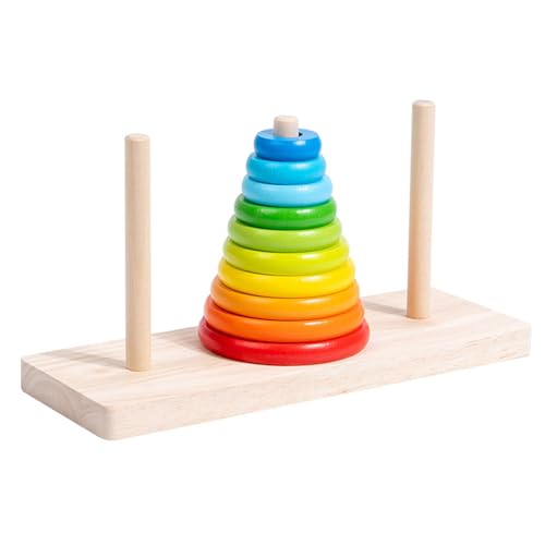 hindraem Regenbogenturm Bausteine für Kinder im Vorschulalter, Holz Lehrmittel im Turm von Hanoi, Baustein Arhat Tower, 10 Farbschichten von hindraem