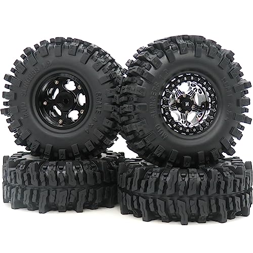 HOBBYSOUL 1.9 Mud Slingers Reifen 120 mm & Aluminium 1.9 Beadlock-Räder schwarz, weich klebrige 1.9 Reifen und Räder für 1/10 Rock Crawler SCX10 Capra TRX4 Gen8, (4er-Pack, montiert) von hobbysoul