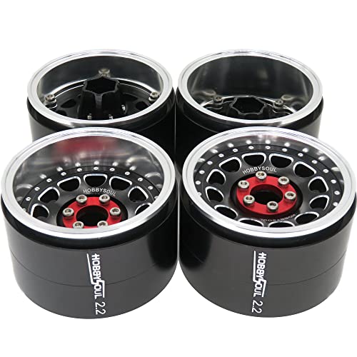 hobbysoul Breite 1,57'' (40mm) 2,2 Beadlock-Räder verstellbare 4 Offset Felgen Silber Schwarze Farbe für Gen8 Everest Gen 7 Pro / SCX10 Capra Wraith Ryft / TRX4 AMG 6x6, (4 Stück) von hobbysoul