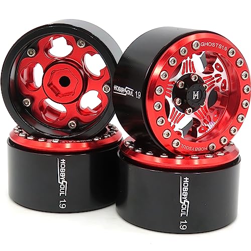 hobbysoul 1,9 Beadlock Räder breit 32mm, Aluminium 1,9 Crawler Felgen Sechskant 12mm rote Farbe für Traxxas TRX-4 / Tamiay CC01 / Axial SCX10 / Redcat Gen8, (4er-Pack) von hobbysoul