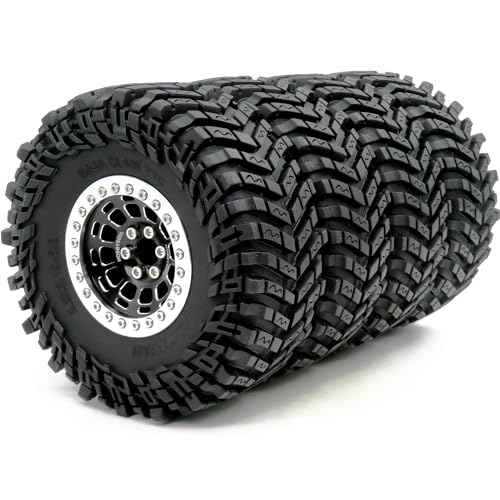 hobbysoul 2,2 Reifen höhe 5,0Zoll & 2,2 Beadlock Räder Felgen Schwarz Silber für RC Mud Crawler Trail Gen8 Everest Gen7 ProCapra Wraith TRX4, (4Stück, montiert) von hobbysoul