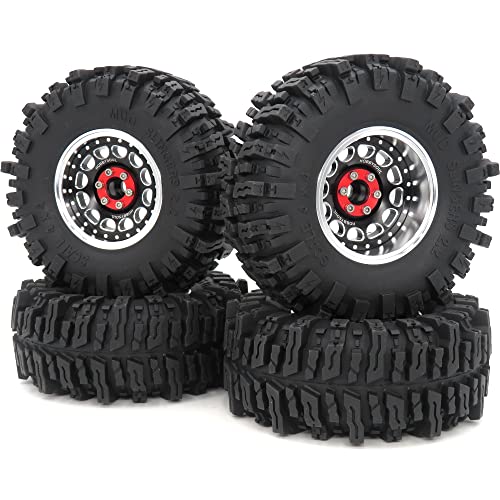 hobbysoul 2.2 Mud Slingers Reifen 124mm und 2,2 Beadlock Räder verstellbare 4 Offset Felgen Silber und Schwarz für RC Crawler Gen8 Everest 10 Gen 7 Pro/Axial Capra Wraith/ TRX4, (4er-Pack, montiert) von hobbysoul