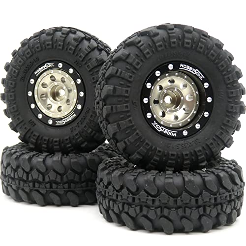 hobbysoul 4 Stück RC 1/24 Reifen und schwere verstellbare Offset 1,0 Beadlock Räder Schwarze Champagnerfarbe, 1,0 Räder Felgen und Reifen Für 1/18 TRX4M 1:24 RC Crawler Axial SCX24 von hobbysoul