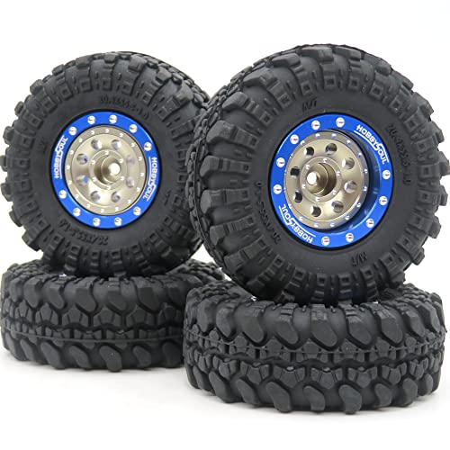 hobbysoul 4 Stück Schwere verstellbare Offset 1/24 Räder und Reifen Blaue Champagnerfarbe, Negative Offset 1,0 Räder Felgen und Reifen für 1/18 TRX4M 1:24 RC Crawler Axial SCX24 von hobbysoul