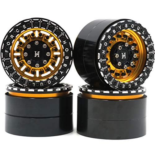 hobbysoul 4Stk RC Aluminium Force 2.2 beadlock Felgen Wheels Rims Hex 12mm Gold/Schwarz Farbe Für RC Crawler Truck 2.2 Reifen von hobbysoul