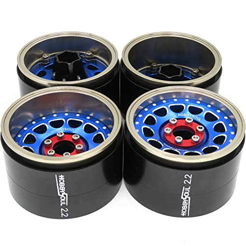 hobbysoul Einstellbare 4 Offsets 2,2 Beadlock Räder Breite 1,57'' (40 mm) Felgen Champagnerblaue Farbe für Gen8 Everest Gen 7 Pro / SCX10 Capra Wraith Ryft / TRX4 AMG 6x6, (4 Stück) von hobbysoul