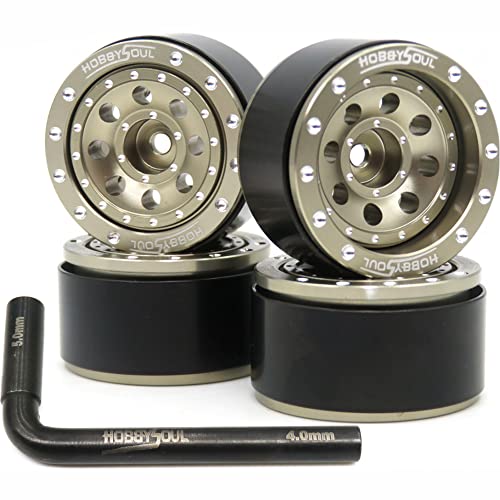 hobbysoul Einstellbarer Offset 1,0 Beadlock Räder Champagnerfarbe, negativer Offset und positiver Offset schwere 1,0 Felgen Räder 21g/Felge für 1/18 Traxxas TRX4M 1/24 Axial SCX24 Crawler,(4Stück) von hobbysoul