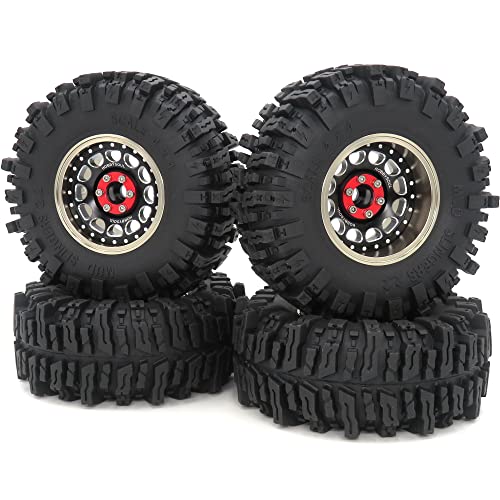 hobbysoul Höhe 124mm 2,2 Mud Slingers Reifen und 2,2 Beadlock Räder verstellbare 4 Offset Felgen Champagner und Schwarz Für RC Crawler Gen8 Everest 10 / Axial Capra Wraith / TRX4, (4 Stück) von hobbysoul