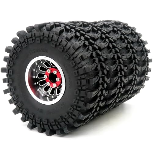 hobbysoul RC 1.9 Beadlock 4 Stück Einstellbare Räder und Reifen 4 Versatz 1.9 Felgen Silber/Schwarz 121mm Höhe 1,9 Zoll Reifen für Mud Crawler 1:10 TRX4 SCX10 Gen8 von hobbysoul