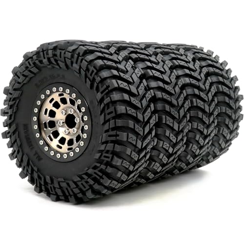 hobbysoul RC -10mm negativer Versatz 2,2 Beadlock Räder Felgen Champagnerschwarz und 2,2 Reifen 127mm für RC Schlamm Crawler All Terrain TRX4 Gen8 Capra Wraith TRX4, (4Stück, montiert) von hobbysoul