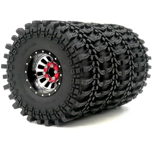 hobbysoul RC verstellbare 4 Offsets 1,9 Beadlock-Räder und Reifen, schwarz/Silber 1,9 RC Felgen und Höhe 121mm Reifen 1,9 Reifen für 1/10 Mud Crawler TRX4 SCX10 Gen8, (4er-Pack) von hobbysoul