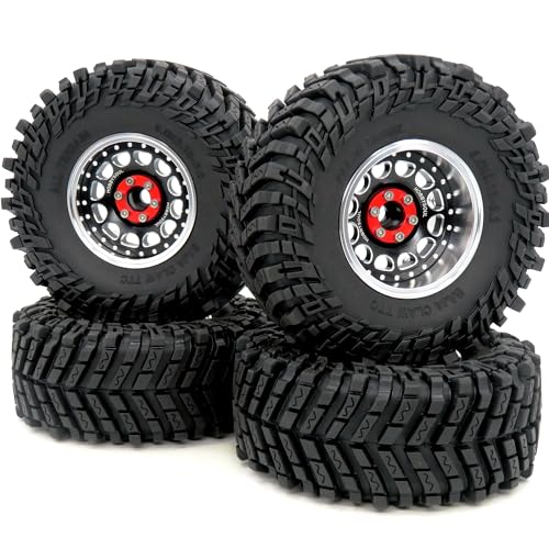 hobbysoul RC verstellbare 4 Offsets 2,2 Beadlock Räder und Reifen, Silber Schwarze Felgen und Höhe 5,0Zoll Reifen passend für RC Mud Crawler Trail Gen7 Gen8 / Axial Capra Wraith,(4er-Pack) von hobbysoul