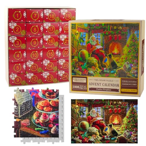 hocadon Puzzle 1000 Teile Weihnachten, Weihnachten Puzzles 24 Boxen Puzzles Countdown bis Weihnachten Weihnachtskalender Hausdekoration von hocadon