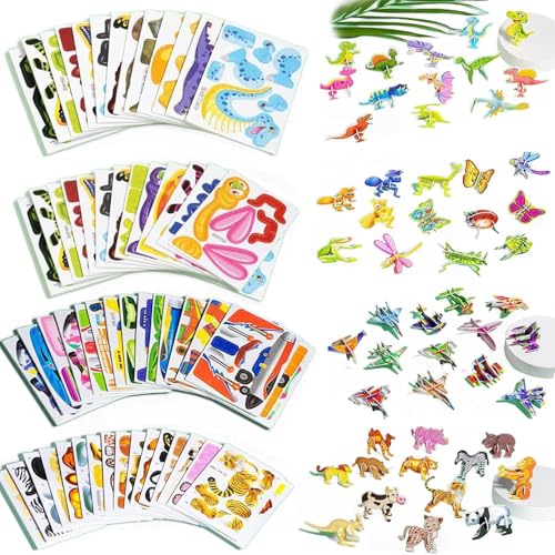 Flowarmth Educational 3D Cartoon Puzzle, 25Pcs Not Repeating 3D Puzzles for Kids Toys, Animals/Dinosaurs/Aircraft/Insects 3D Jigsaw Puzzles Gifts for Boys & Girls (4Set Mix) von hohny