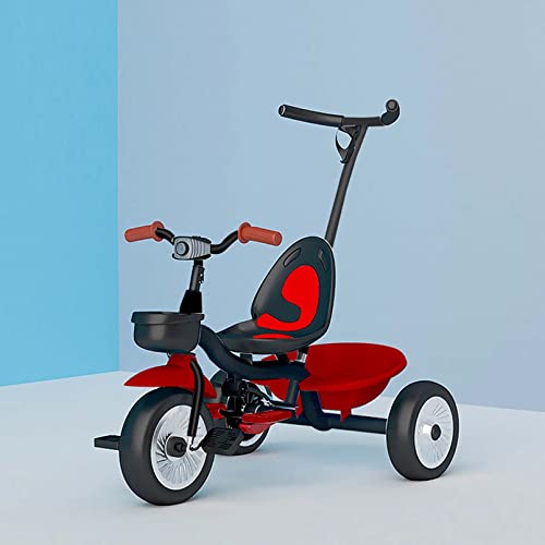 Kinderdreirad mit Schubstange Sicheres Kinderdreirad mit Bremse mit Metallrahmen Pedal-Freilauf für Kinder ab 18-48 Monaten (schwarz-rot) von homewell