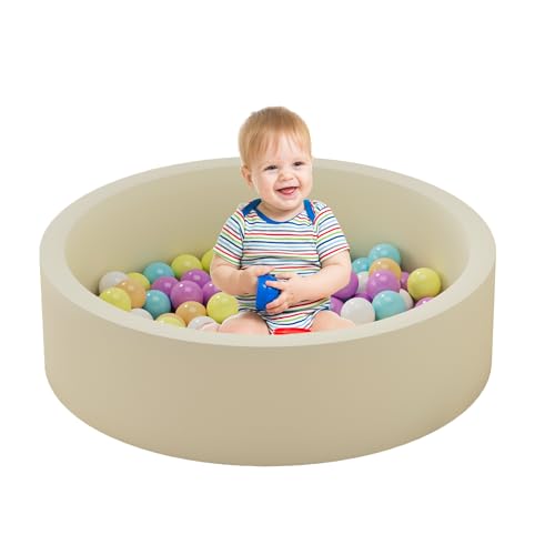 hoopyosms Kinder-Schaumstoffball Grube, Weicher Runder Ball Pool für Kleinkinder, Baby-Spielball Pool, Memory-Schaumstoff für Drinnen (Ohne Bälle Enthalten), Beige von hoopyosms