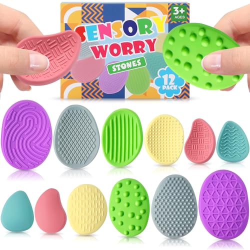 12 Stück Fidget Toys Sensory Stones Sensorik Spielzeug Anti Stress Kinder Sensorisches Spielzeug, Sensory Worry Stone Sensory Toys Stressabbau Spielzeug, Sensory Stone Fidget Toys Autism Sensory Toy von hopihy