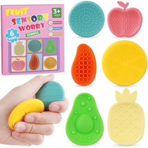 6 Stück Obst Fidget Toys Sensory Stones Sensorik Spielzeug Anti Stress Kinder Sensorisches Spielzeug, Sensory Worry Stone Sensory Toys Stressabbau Spielzeug, Fidget Toys Autism Sensory Toy von hopihy