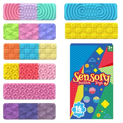 16 Stück Sensorische Saugstreifen, Fidget Toys Anti Stress Montessori Sensorik Spielzeug ab 3 Jahren, ADHD& Autismus Unterstützendes Sensory Play, Saugnapf Spielzeug für Kinder 16 Stück Sensorische Saugstreifen, Fidget Toys Anti Stress Montessori Sensorik Spielzeug ab 3 Jahren, ADHD& Autismus Unterstützendes Sensory Play, Saugnapf Spielzeug für Kinder von hopihy