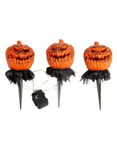 horror-shop 3er-Set Halloween Kürbis mit Erdspieß als Gartendeko von horror-shop