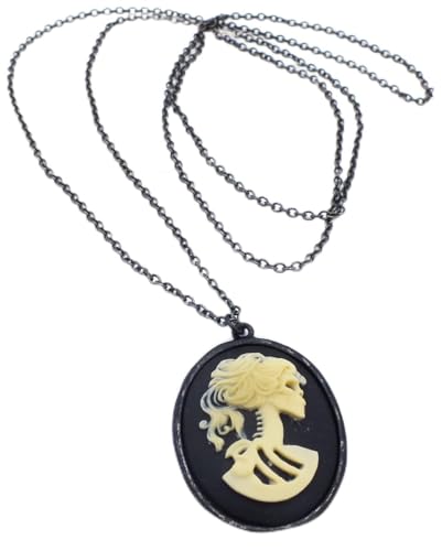 horror-shop Schwarze Kunsthandwerk Gothic Kette Totenkopf Cameo von horror-shop