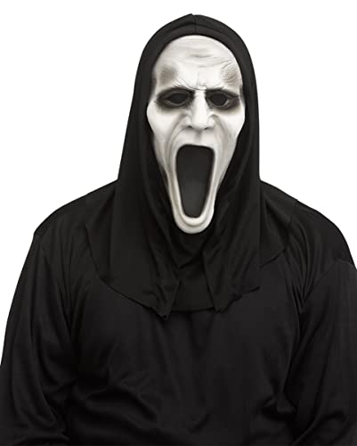 Horror-Shop Silent Screamer Maske mit schwarzer Kapuze als Kostümaccessoire für Halloween von Horror-Shop