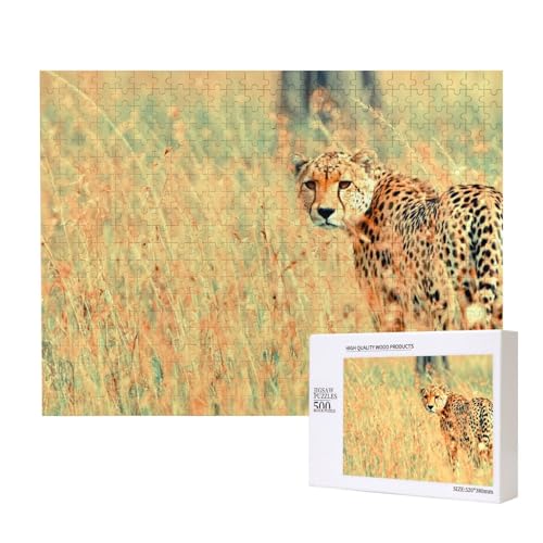 Alarmierender Gepard Puzzle für 500 Personen, für Erwachsene und Kinder ab 12 Jahren, anspruchsvolles Puzzle, Puzzlegröße 38 x 52 cm von houhm