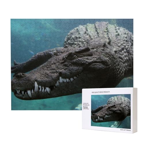 Alligator mit weißen Zähnen Puzzle für 500 Personen, für Erwachsene und Kinder ab 12 Jahren, anspruchsvolles Puzzle, Puzzlegröße 38 x 52 cm von houhm