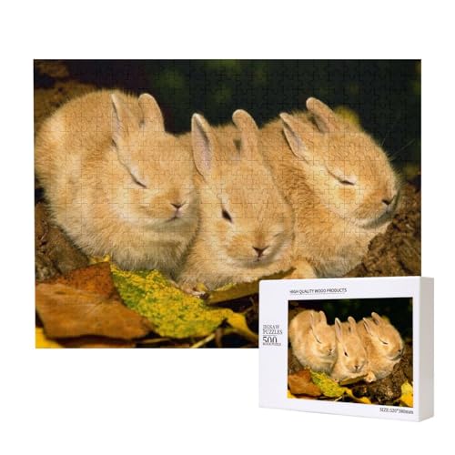 DREI schlafende Kaninchen Puzzle für 500 Personen, für Erwachsene und Kinder ab 12 Jahren, anspruchsvolles Puzzle, Puzzlegröße 38 x 52 cm von houhm