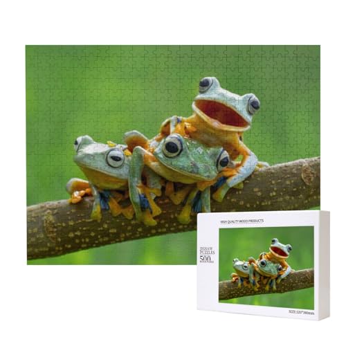 DREI verspielte kleine Frösche Puzzle für 500 Personen, für Erwachsene und Kinder ab 12 Jahren, anspruchsvolles Puzzle, Puzzlegröße 38 x 52 cm von houhm