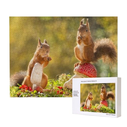 Eichhörnchen auf Pilz Puzzle für 500 Personen, für Erwachsene und Kinder ab 12 Jahren, anspruchsvolles Puzzle, Puzzlegröße 38 x 52 cm von houhm