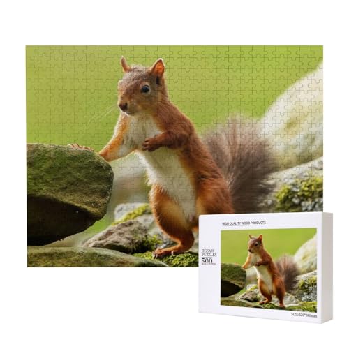 Eichhörnchen hält Sich an einem Felsen fest Puzzle für 500 Personen, für Erwachsene und Kinder ab 12 Jahren, anspruchsvolles Puzzle, Puzzlegröße 38 x 52 cm von houhm