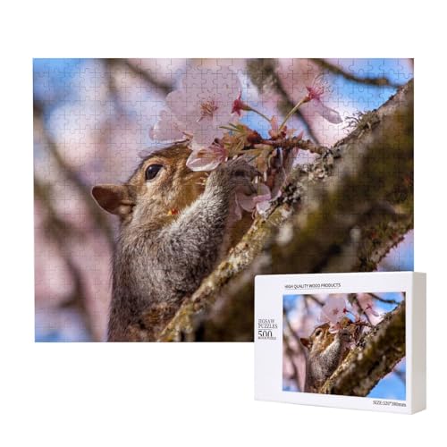 Eichhörnchen riecht Blumen Puzzle für 500 Personen, für Erwachsene und Kinder ab 12 Jahren, anspruchsvolles Puzzle, Puzzlegröße 38 x 52 cm von houhm