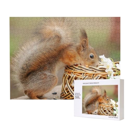 Eichhörnchen stiehlt Obstkorb Puzzle für 500 Personen, für Erwachsene und Kinder ab 12 Jahren, anspruchsvolles Puzzle, Puzzlegröße 38 x 52 cm von houhm