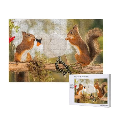 Eichhörnchen und Spielzeugente Puzzle 1000 Teile für Erwachsene, Lernspiele, Heimdekorationspuzzle – Denksport-Puzzle 1000 Teile von houhm