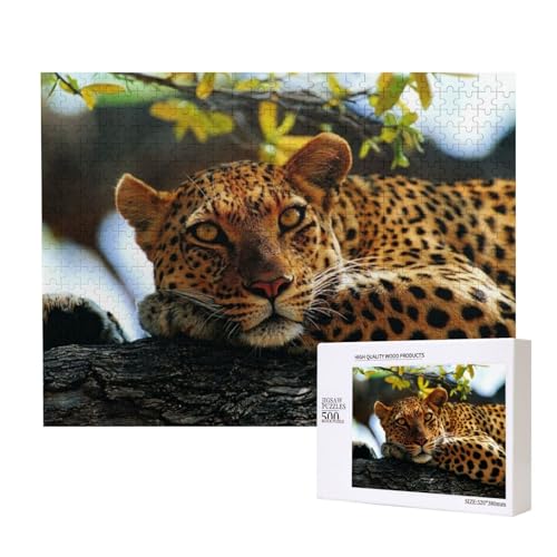 Einsamer Leopard Puzzle für 500 Personen, für Erwachsene und Kinder ab 12 Jahren, anspruchsvolles Puzzle, Puzzlegröße 38 x 52 cm von houhm