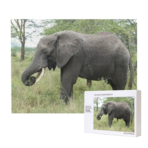 Elefant frisst Gras Puzzle für 500 Personen, für Erwachsene und Kinder ab 12 Jahren, anspruchsvolles Puzzle, Puzzlegröße 38 x 52 cm von houhm